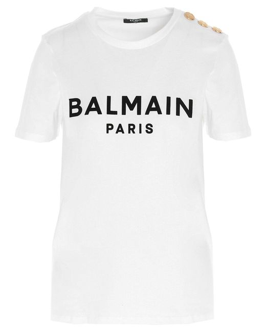 Logo Print T Shirt Bianco/Nero di Balmain in White