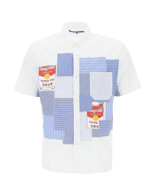 Junya Watanabe Blue Short Sleeve Patchwork Shirt for men