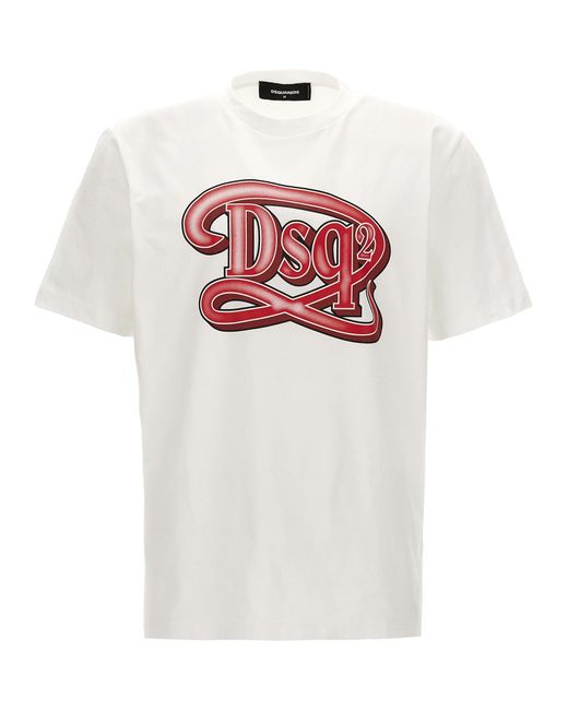 Logo Print T Shirt Bianco di DSquared² in White da Uomo
