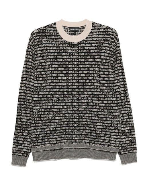 Emporio Armani Black Logo-Print Wool Sweater for men