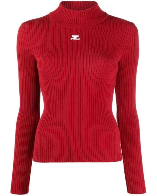 Courreges Fitted Ribbed Knit Sweater With Embroidered Logo