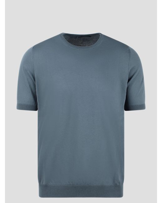 Cotton knit t-shirt di Tagliatore in Blue da Uomo
