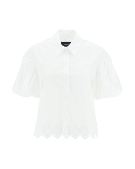 Simone Rocha White Embroidered Cropped Shirt
