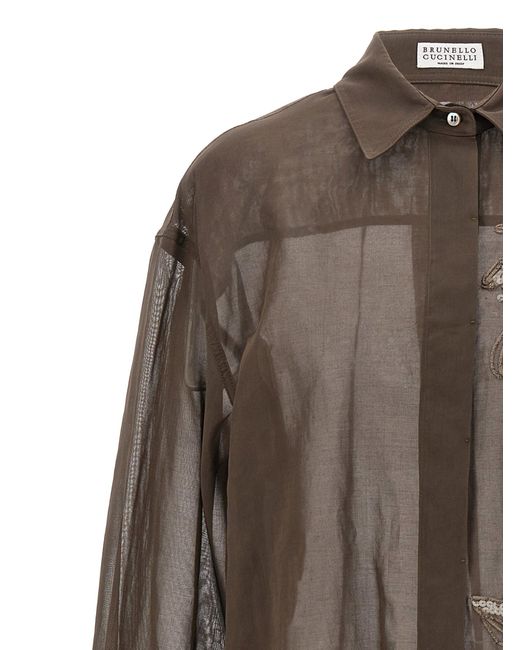 Embroidery Shirt Camicie Marrone di Brunello Cucinelli in Brown