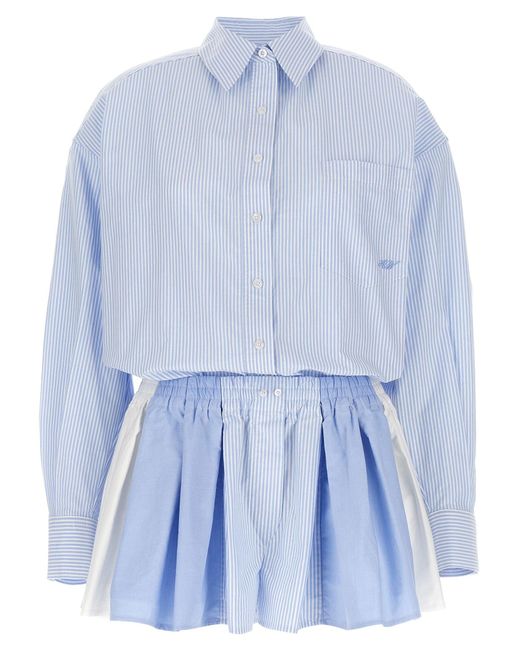 Alexander Wang Blue 'Prestyled Pleated Boxer Romper' Jumpsuit