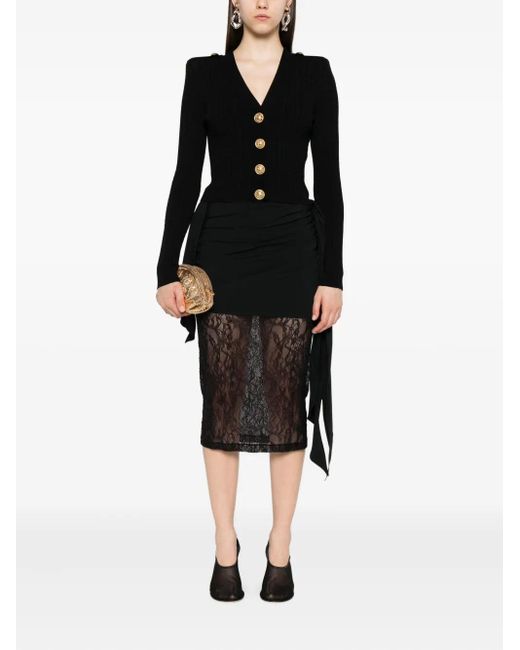 Cardigan A Coste Con Bottoni-Donna di Balmain in Black