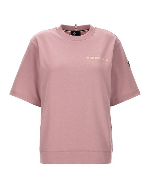 Logo Print T Shirt Rosa di 3 MONCLER GRENOBLE in Pink