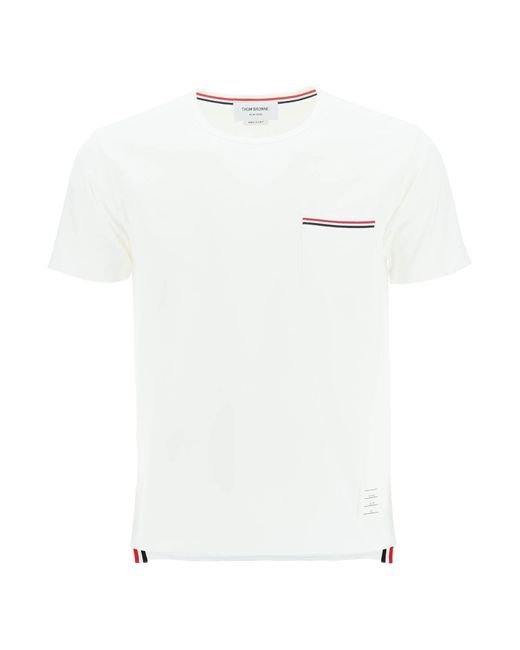 Thom Browne White T-shirt With Tricolor Pocket for men
