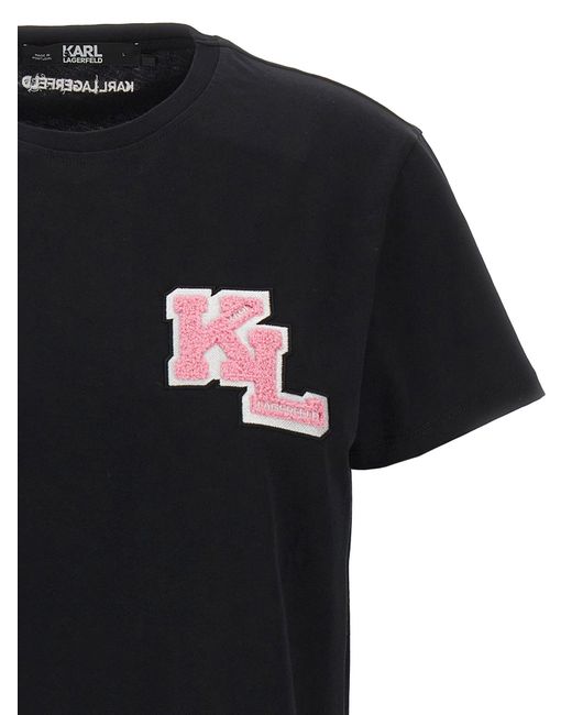 T-shirt in cotone organico con logo frontale di Karl Lagerfeld in Black