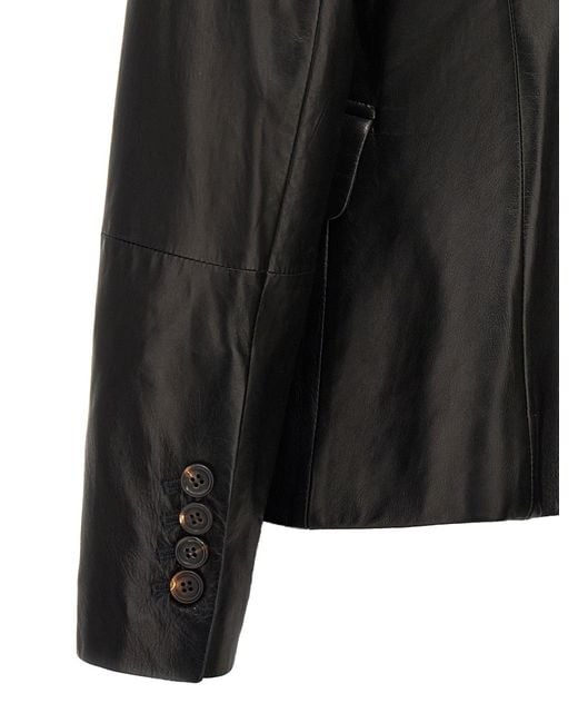 Brunello Cucinelli Black Nappa Leather Jacket With Jewellery