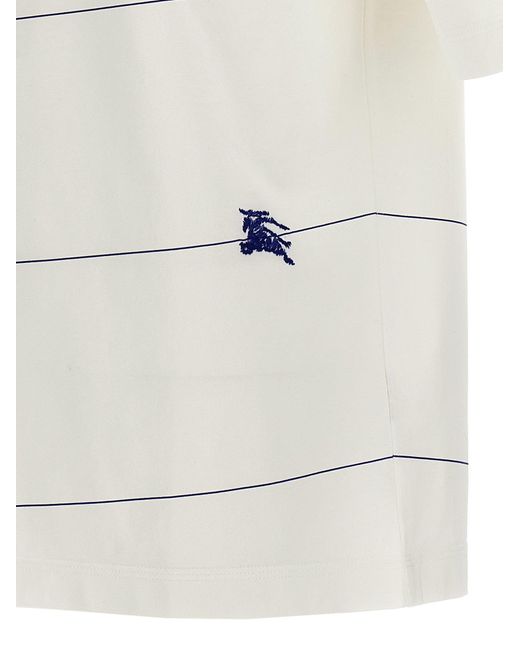 Logo Embroidery Striped T Shirt Bianco di Burberry in White da Uomo