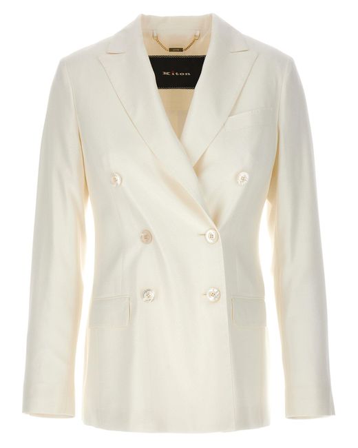 Kiton White Viscose Double-breasted Blazer Blazer And Suits