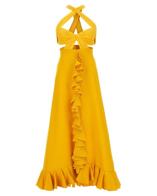 Giambattista Valli Yellow Flounced Cady Dress Dresses