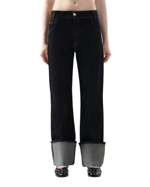 Gcds Black Regular-Fit Denim Trousers With Cuffs