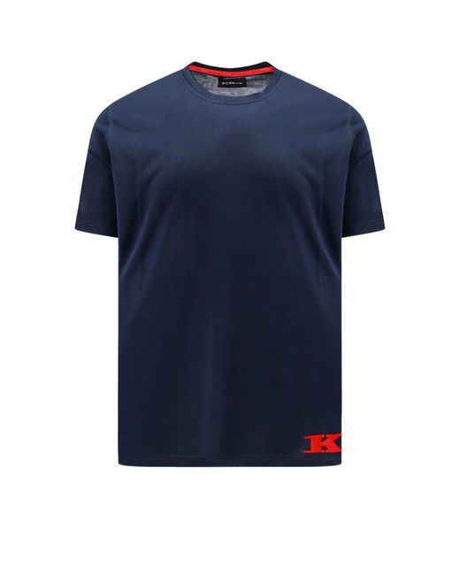 T-shirt in cotone con logo floccato di Kiton in Blue da Uomo