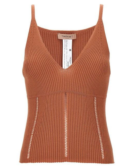 Twin Set Brown Ribbed Top Tops