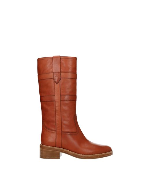 Céline Red Boots Leather Brown Cognac