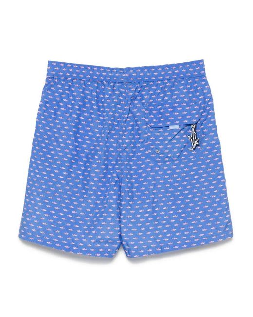 Paul & Shark Blue Printed Swim Shorts for men