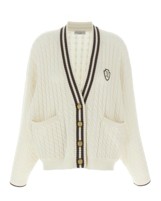 Cardigan Con Applicazione di Brunello Cucinelli in Natural