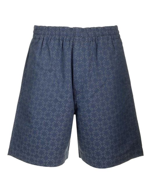 Givenchy Blue Denim Shorts With Allover Monogram Trousers for men