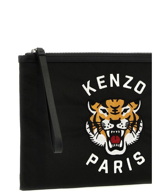 KENZO Black Logo Embroidery Bag Clutch for men