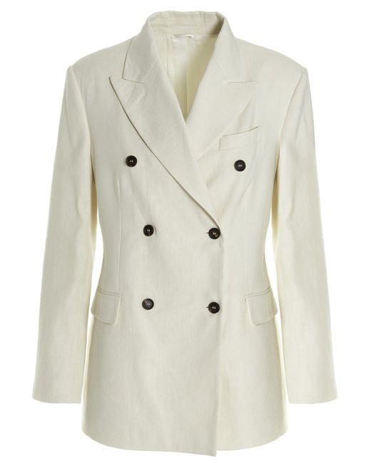 Double Breast Linen Blazer Jacket Blazer And Suits Bianco di Brunello Cucinelli in White