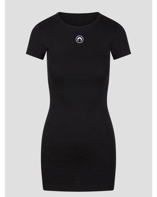 MARINE SERRE Black Organic Cotton Rib T-Shirt Dress