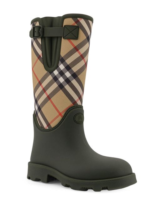 Burberry Green Rainboots With Traditional Check Insert