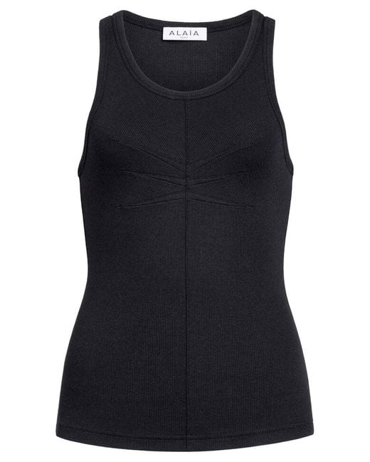 Alaïa Black Cotton Tank Top With Pleats