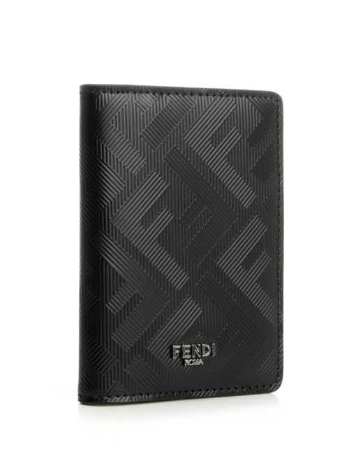Fendi Black Vertical Ff All Over Card Holder Wallets for men