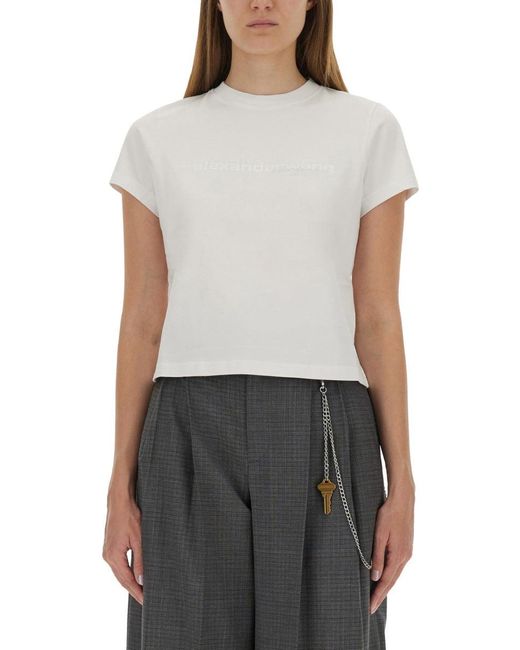 T-Shirt With Logo-Donna di Alexander Wang in Gray