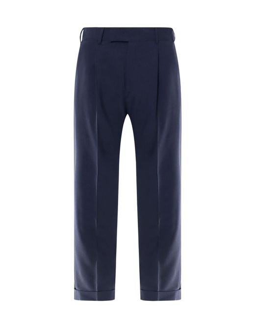 PT Torino Blue Virgin Wool Trouser With Feather Detail for men