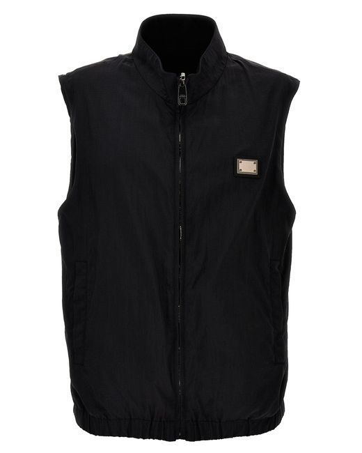 Logo Reversible Vest Gilet Nero di Dolce & Gabbana in Black da Uomo