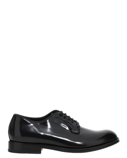 Santoni Black Shiny Leather Lace Up Shoes Flat Shoes for men