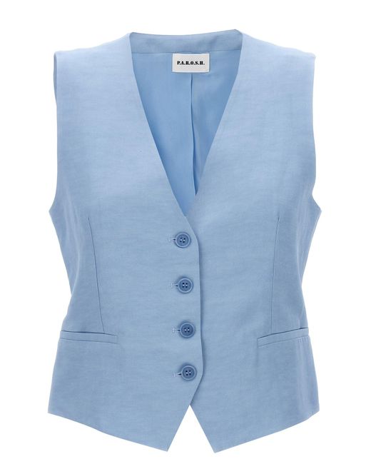 P.A.R.O.S.H. Blue Single-breasted Vest Gilet