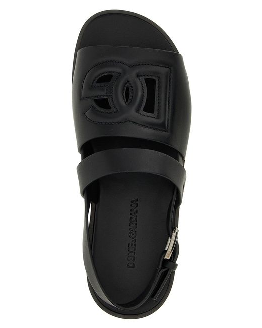 Logo Leather Sandali Nero di Dolce & Gabbana in Black da Uomo