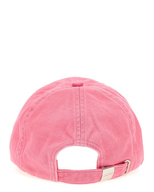 Ganni Pink Logo Embroidery Cap Hats