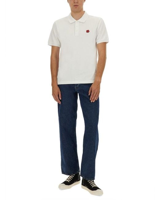 KENZO White Cotton Polo for men
