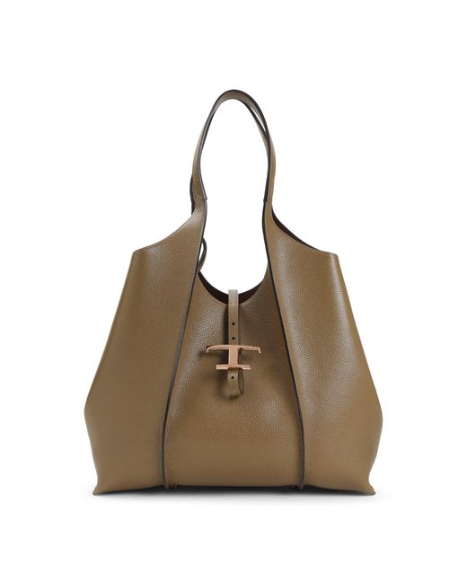 T Timeless Grained Leather Shoulder Bag-Donna di Tod's in Brown