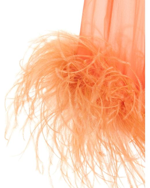 Oseree Orange Feather Silk Blouse