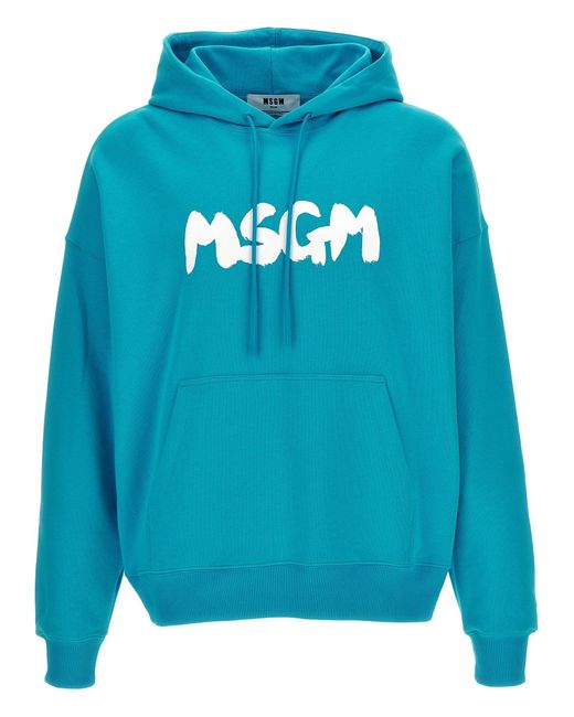 MSGM Blue Logo Brush Sweatshirt for men