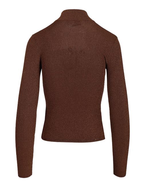 Self-Portrait Brown Metallic Viscose Top