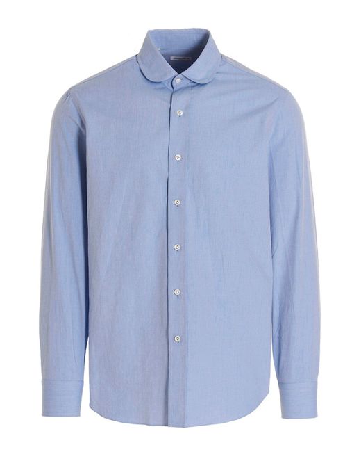 Salvatore Piccolo Blue Rounded Collar Shirt for men