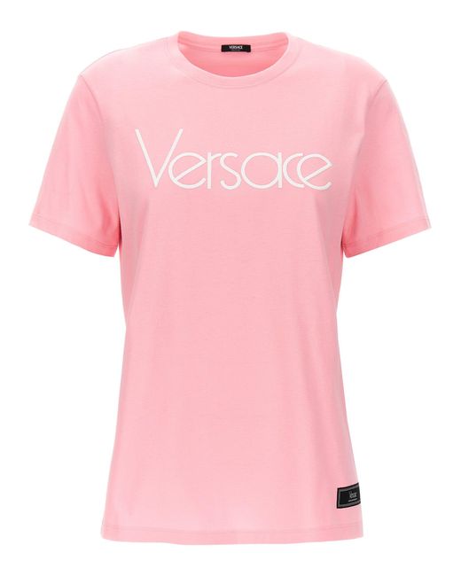 Logo Embroidery T Shirt Rosa di Versace in Pink