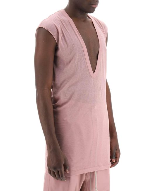 Rick Owens Pink Maxi T Shirt 'dylan' Con Scollo A V for men