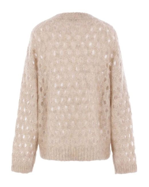 Brunello Cucinelli Natural Sequin-Embellished Knitted Jumper