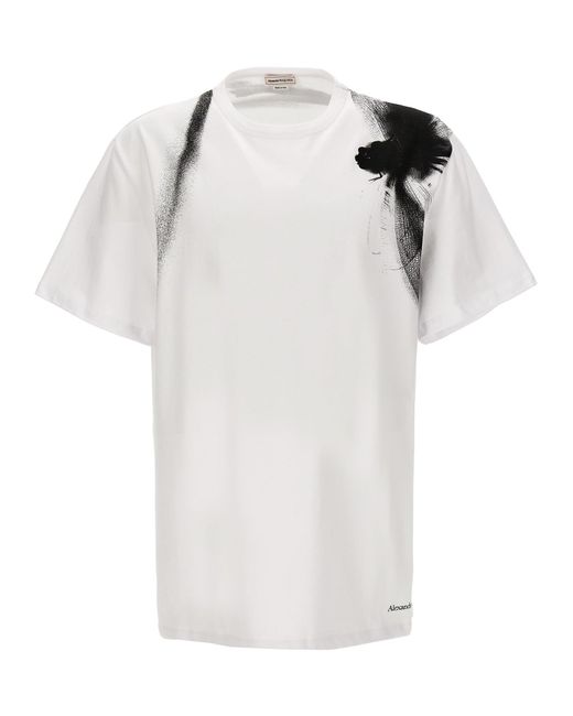 Contrast Print T Shirt Bianco/Nero di Alexander McQueen in White da Uomo