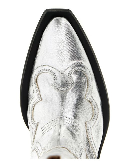 Silver Mid Shaft Embroidered Western Stivali E Stivaletti Silver di Ganni in White