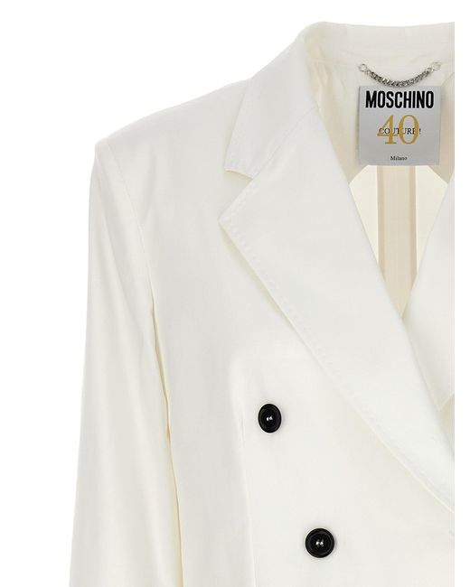 Double-Breasted Blazer Blazer And Suits Bianco di Moschino in Natural