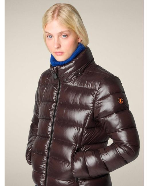 Save The Duck Black Cosmary Slim Fit Down Jacket With Laqué Finish